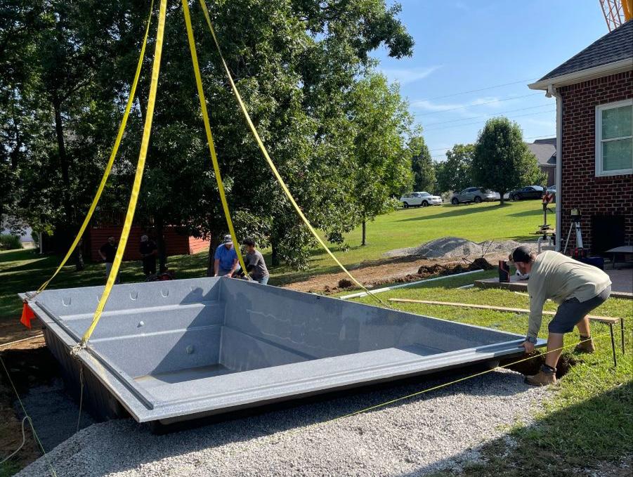 fiberglass pool placement crane installation