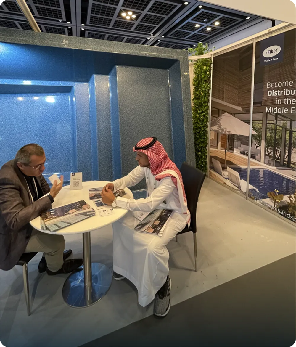 Fiber business meeting at an international trade show