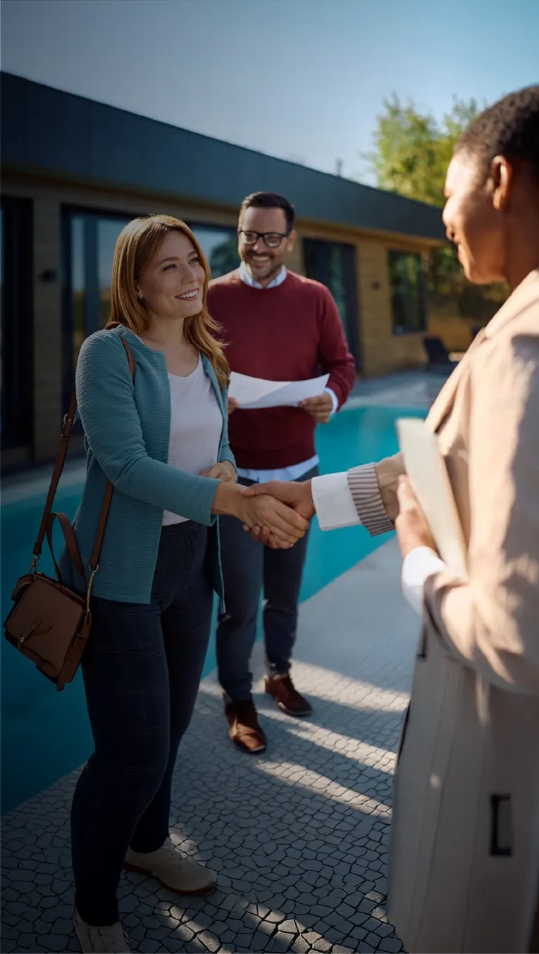 Handshake between Fiber partners beside a pool