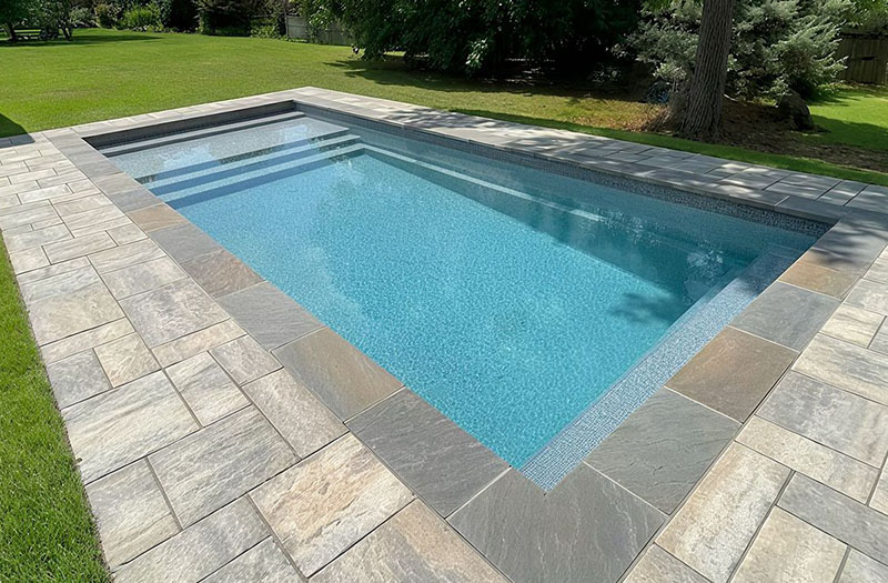 modern fiberglass pool granita finish smooth surface low maintenance swimming pool