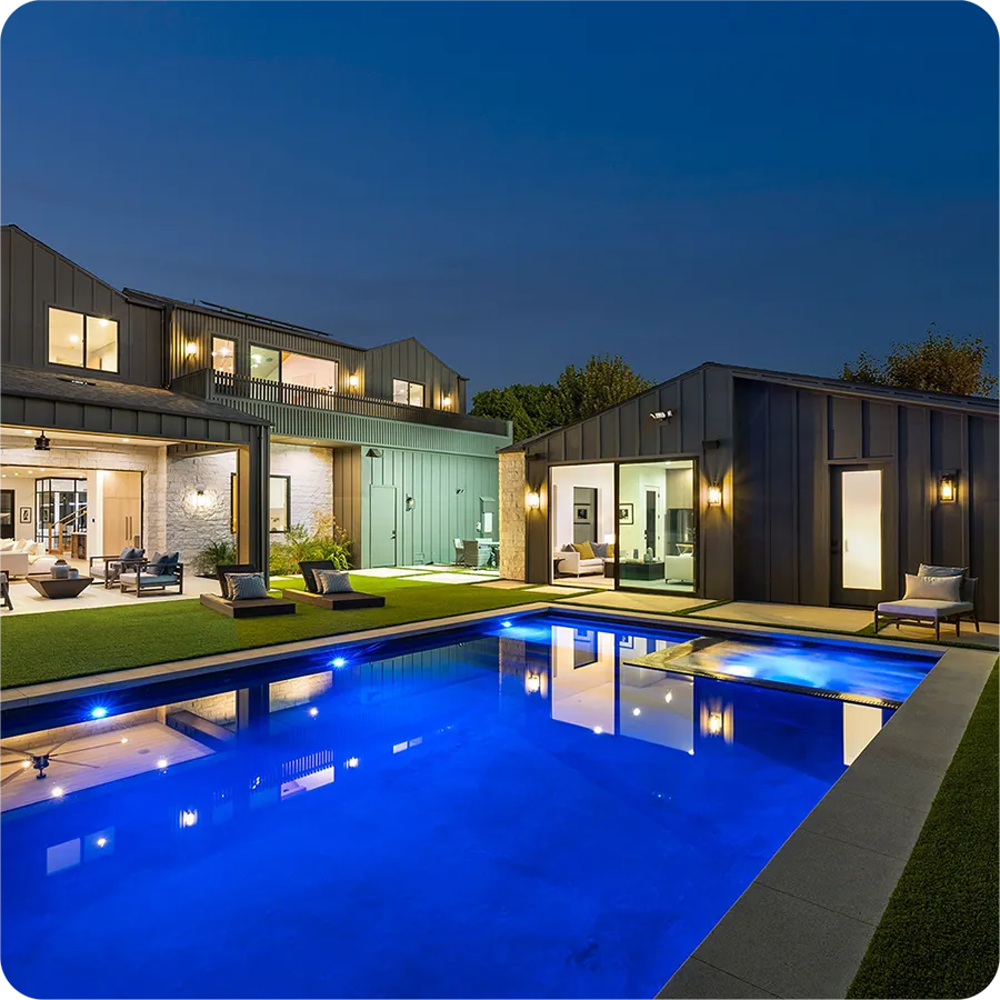 Granita™ Fiber pool at night — lighting and water color