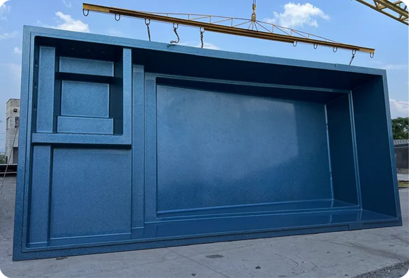 Factory-built Granita Prime model fiberglass pool ready for installation