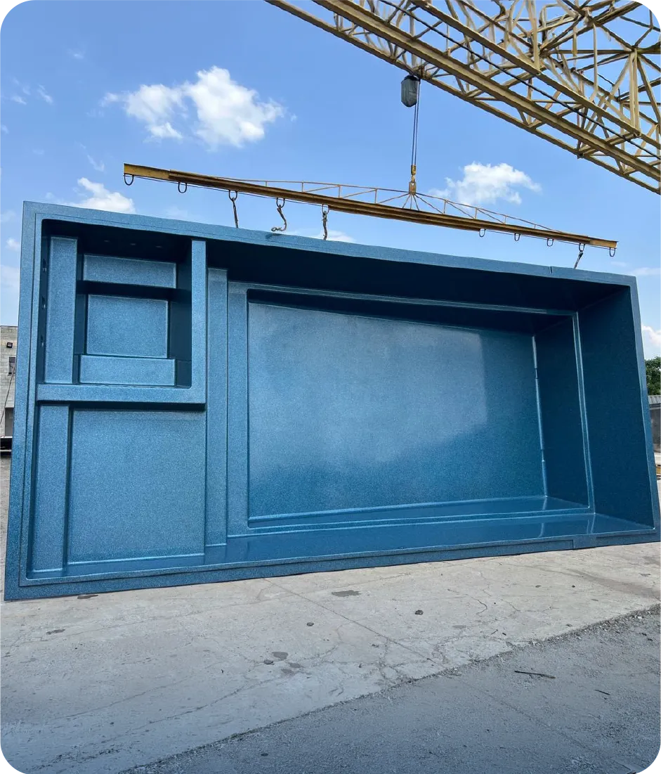 Factory-built Granita Prime model fiberglass pool ready for installation